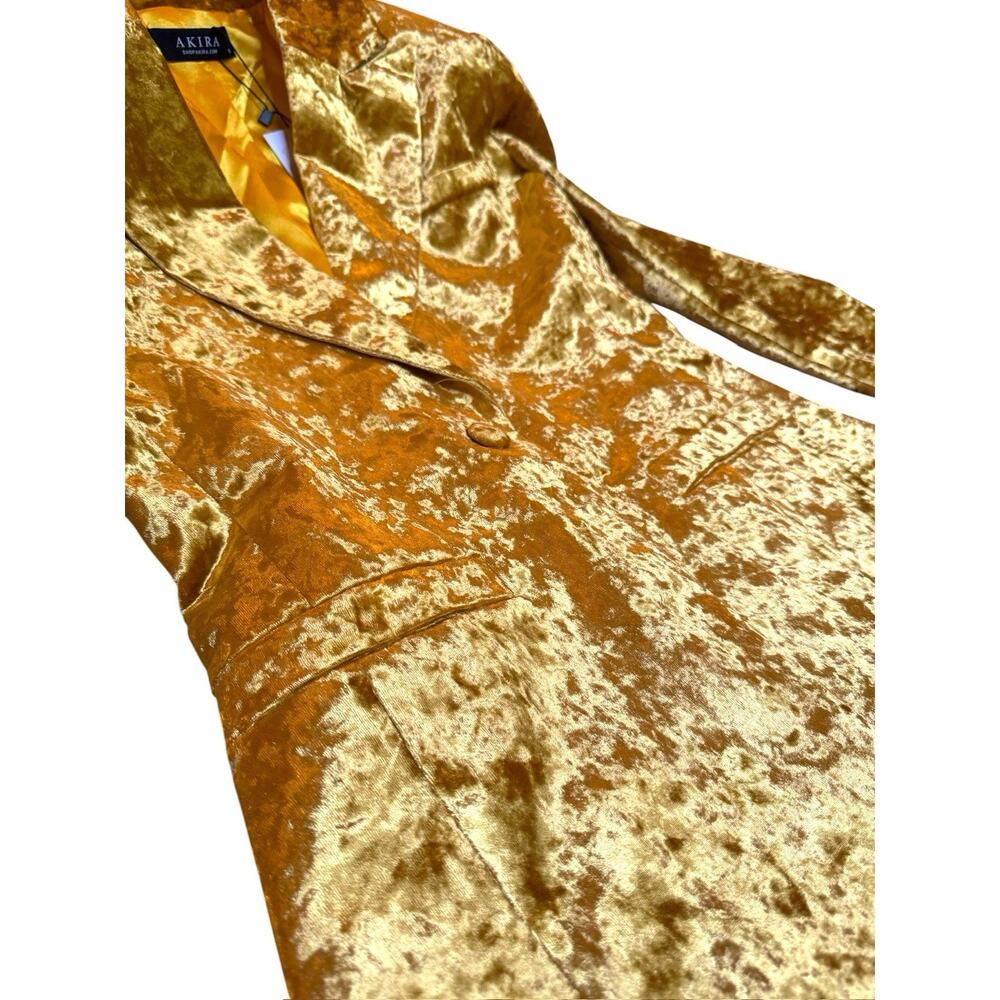 AKIRA “Dripping In Gold” Crushed Velvet Pant Suit Set NWT! - Picture 3 of 10